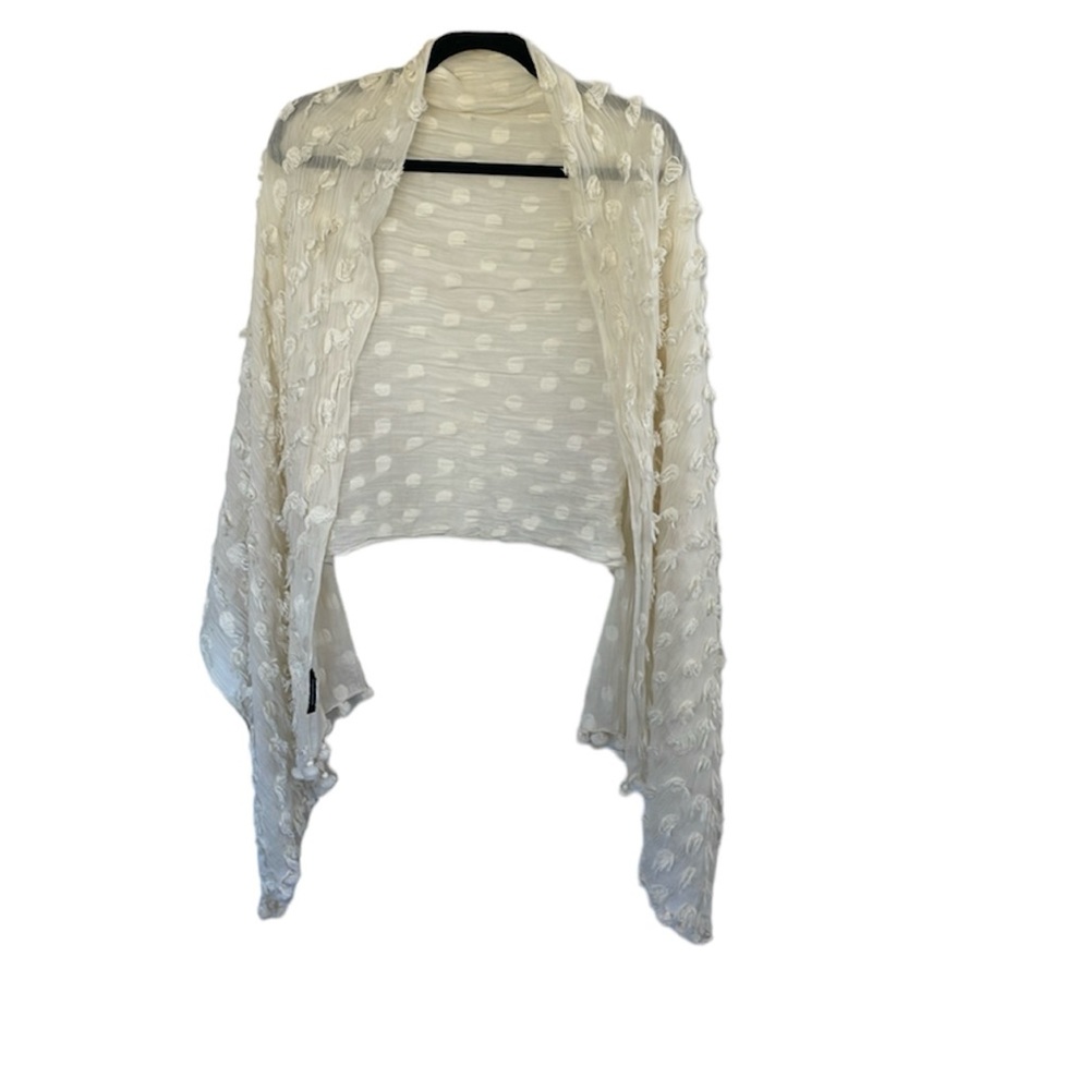 Banana Republic cream lightweight scarf or wrap with Pom Pom ball detail.